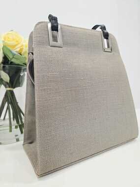 Vintage Stuart Weitzman handbag, beige canvas black leather, designer 90s